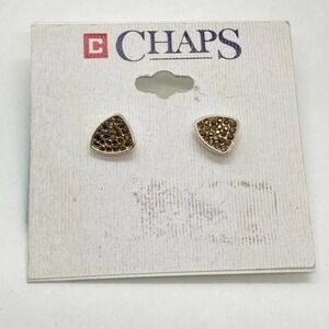 Chaps Women's Gold Tone Brown Rhinestone Pave Shield Triangle Stud Earrings NWT